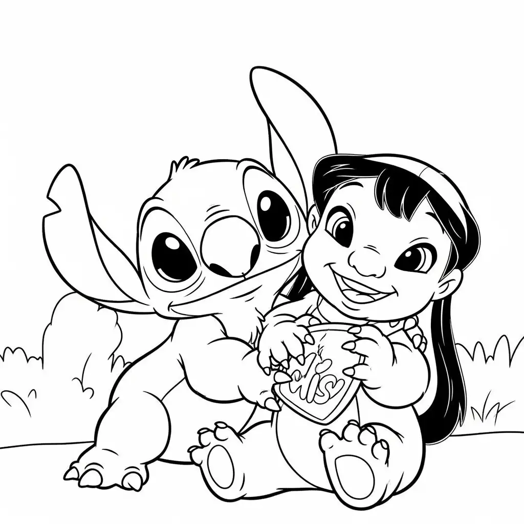 Desenho do Stitch e Lilo para colorir