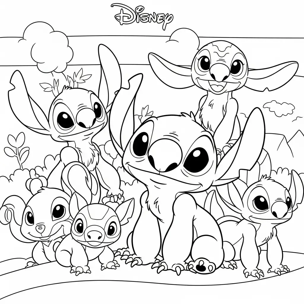 Desenho do Stitch e amigos para colorir