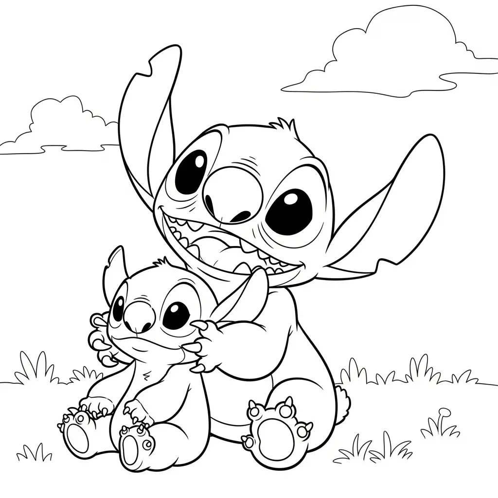 Desenho do Stitch e seu pelúcio para colorir