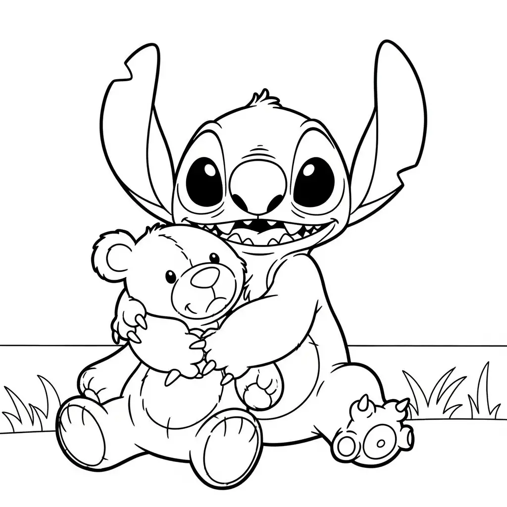 Desenho do Stitch e um ursinho para colorir