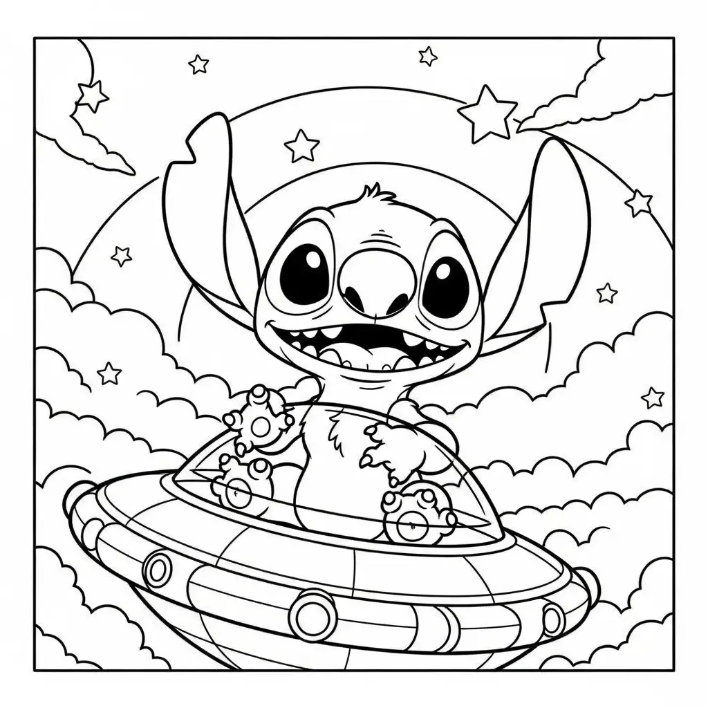 Desenho do Stitch em sua nave para colorir