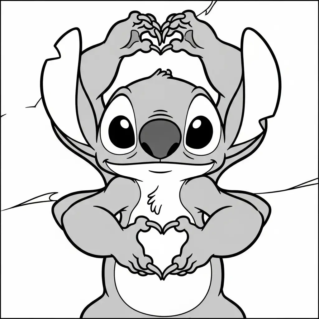 Desenho do Stitch fazendo um coração para colorir