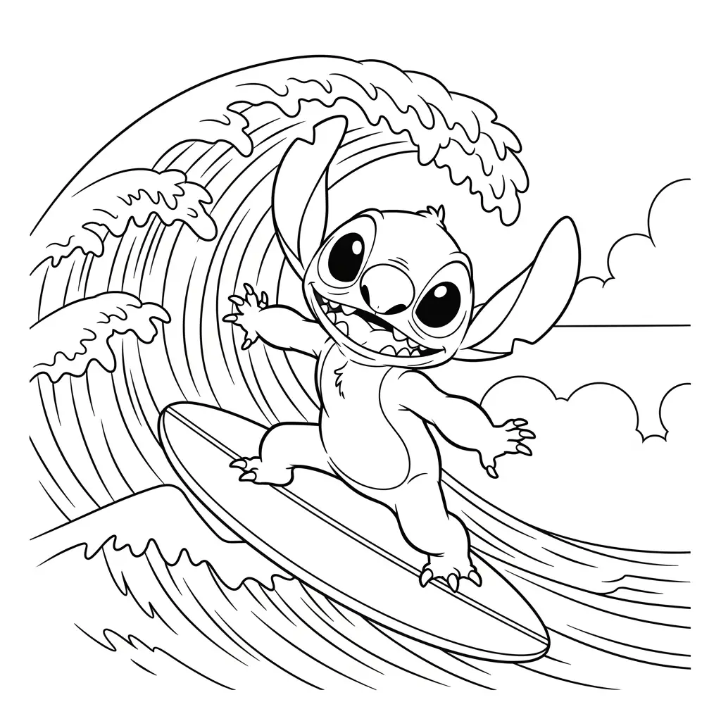 Desenho do Stitch surfando para colorir