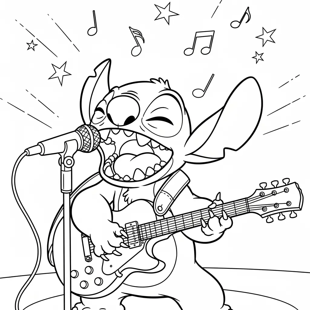 Desenho do Stitch tocando guitarra para colorir